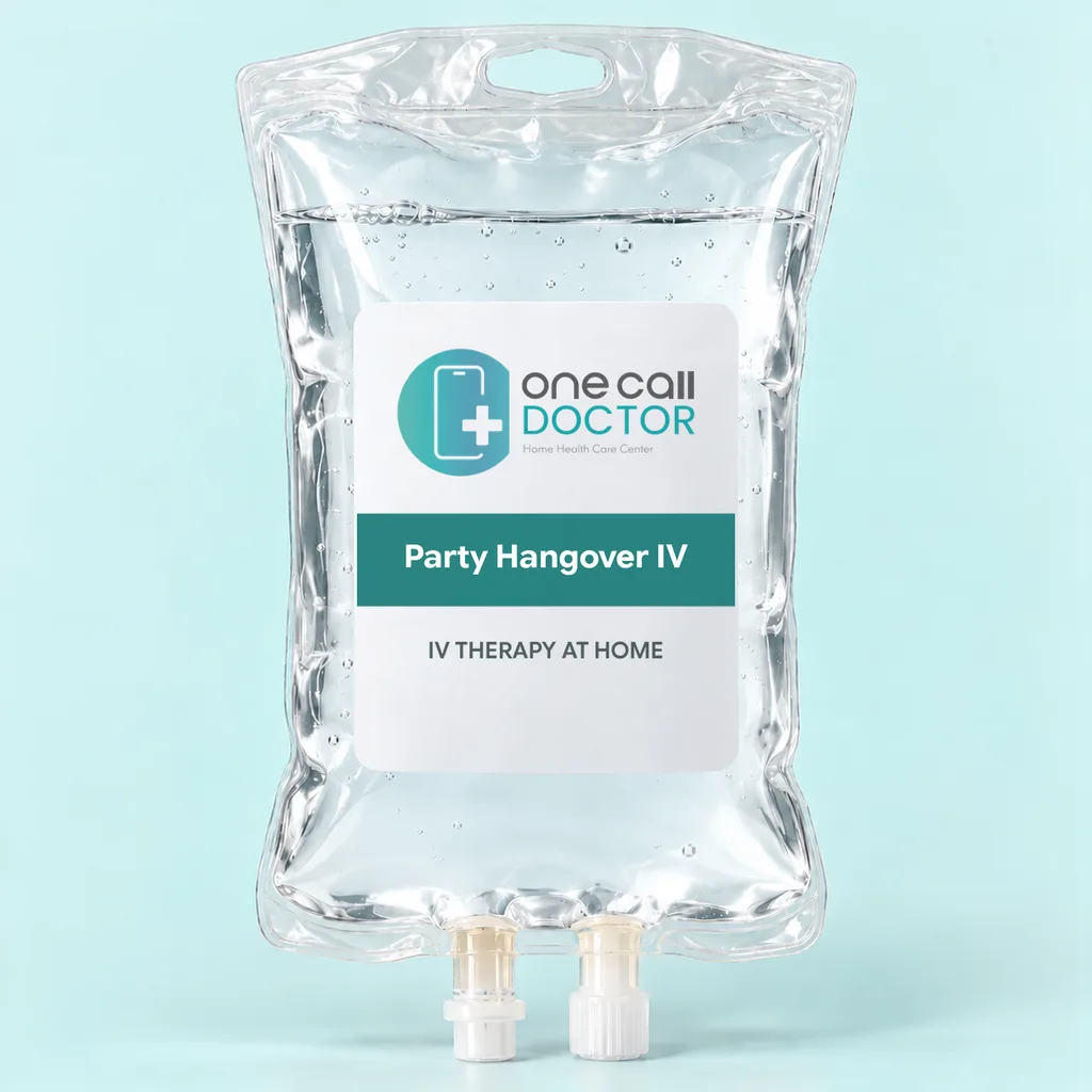 One Call Doctor Party Hangover IV bag for IV therapy at home