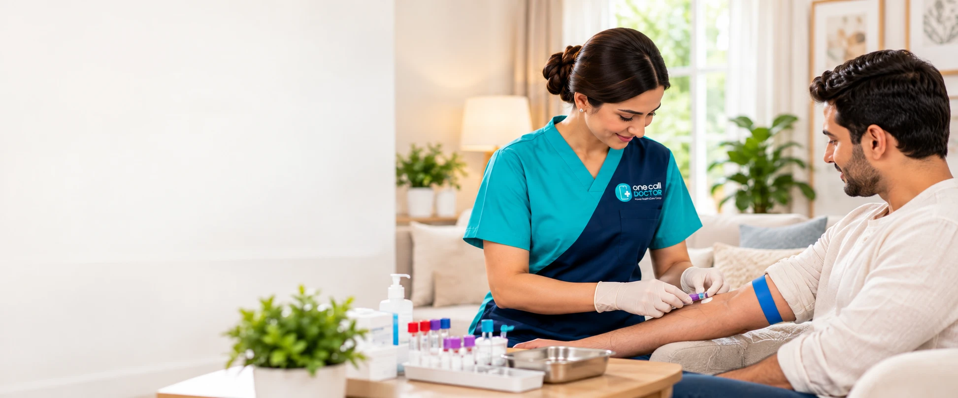 One Call Doctor nurse caring for a patient at home in Dubai